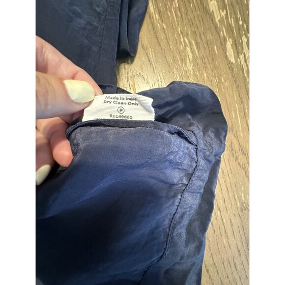 Nikki Chasin Small Sonnet Dress Ruffle Collar Cuff Eyelet Button Maxi Silky Navy - Picture 15 of 15